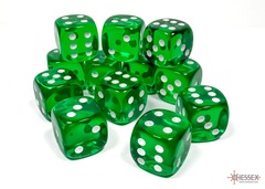 Translucent Green/white 16mm d6 Dice Block (12 dice) - CHX23605